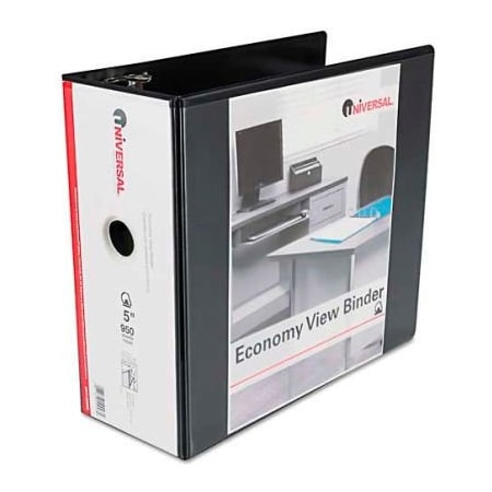 Universal Universal Economy D-Ring Vinyl View Binder, 5" Capacity, Black 20998